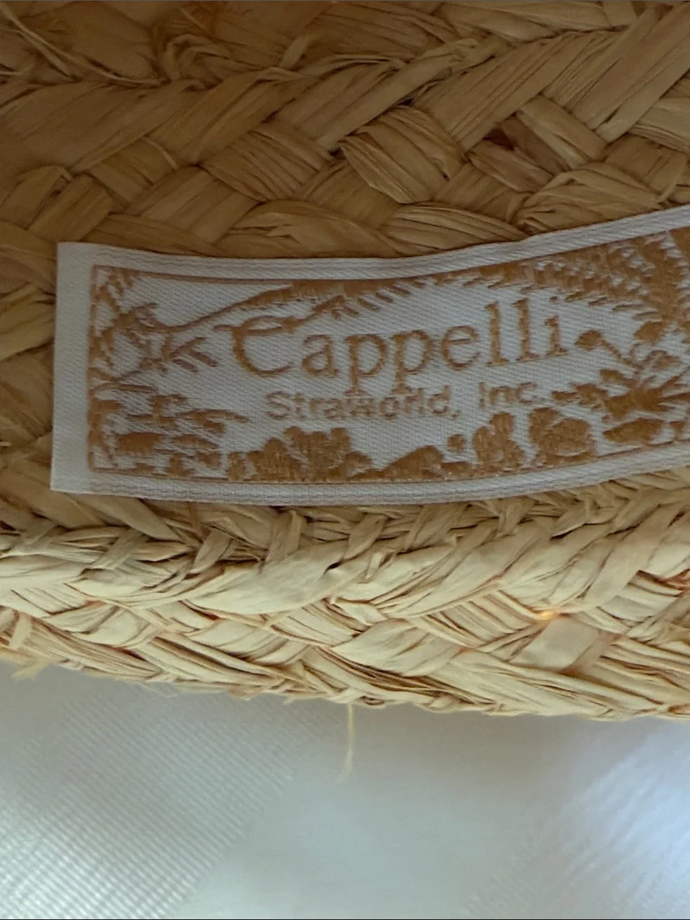 Cappelli Straworld Vintage Tan Woven Straw 3D Flower Floral Wide Brim Sunhat